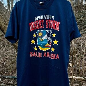 Vintage 1990’s Single Stitch Operation Desert Storm Saudi Arabia Shirt XL Navy